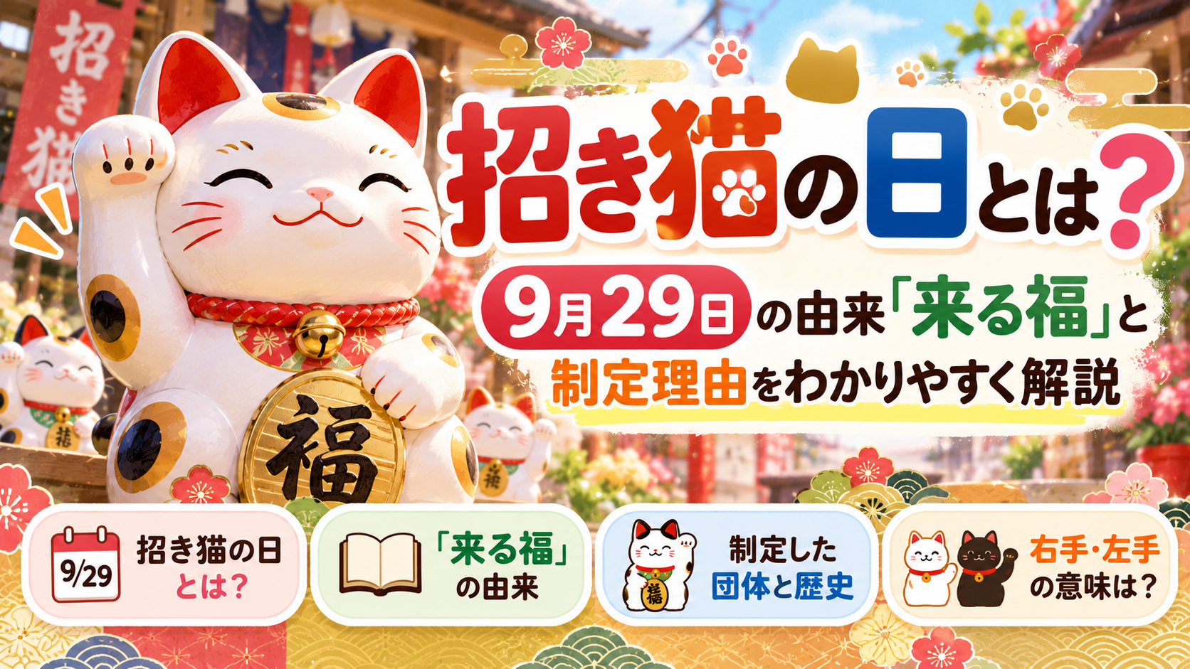招き猫の日とは?9月29日の由来「来る福」と制定理由をわかりやすく解説 13e05016 76f3 419b Bedd 871b16a4c267