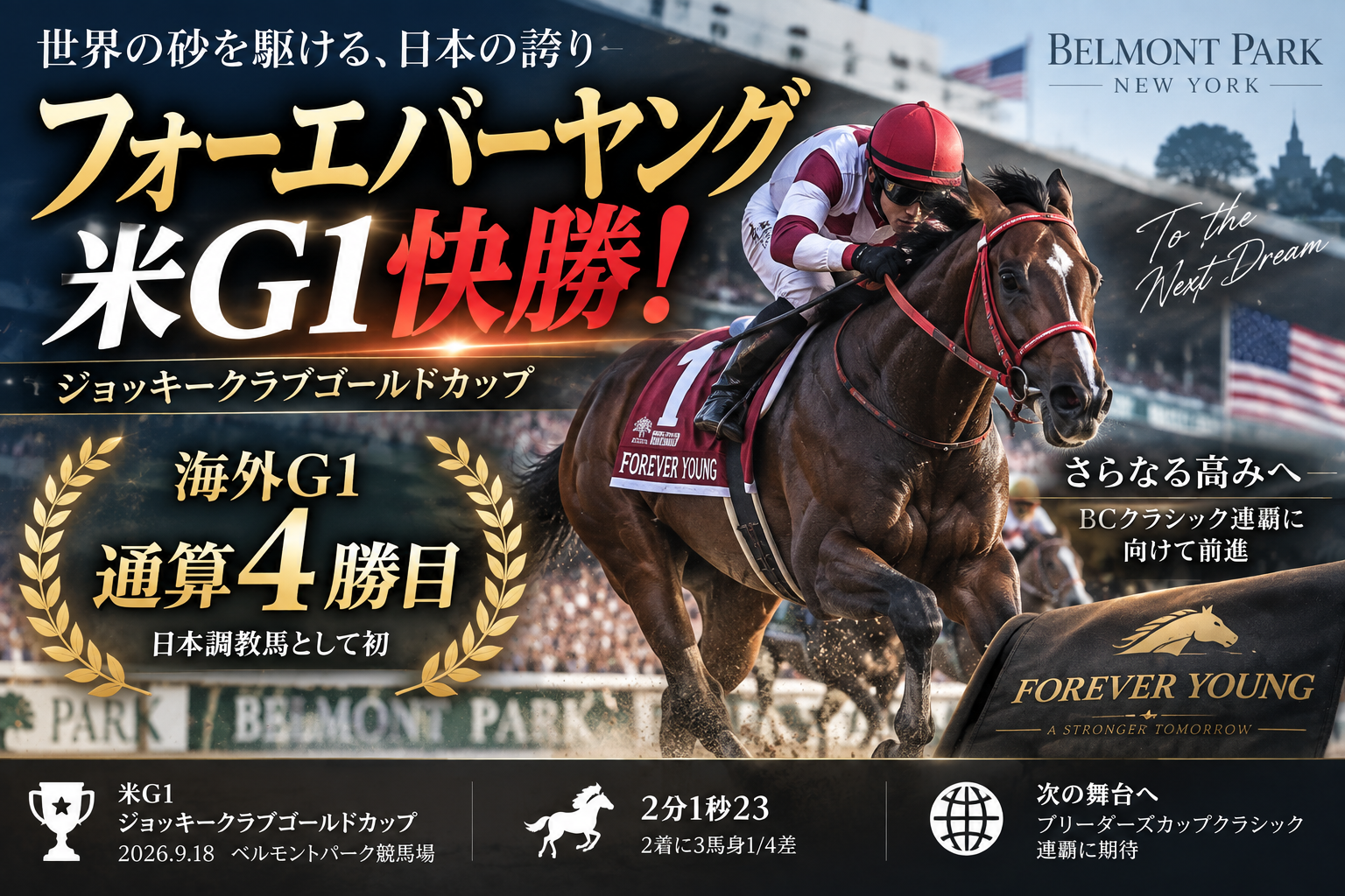 フォーエバーヤングが米G1快勝!海外G1通算4勝目・BCクラシック連覇へ前進 9149043d 4d12 4e07 9e90 24f291e4502f