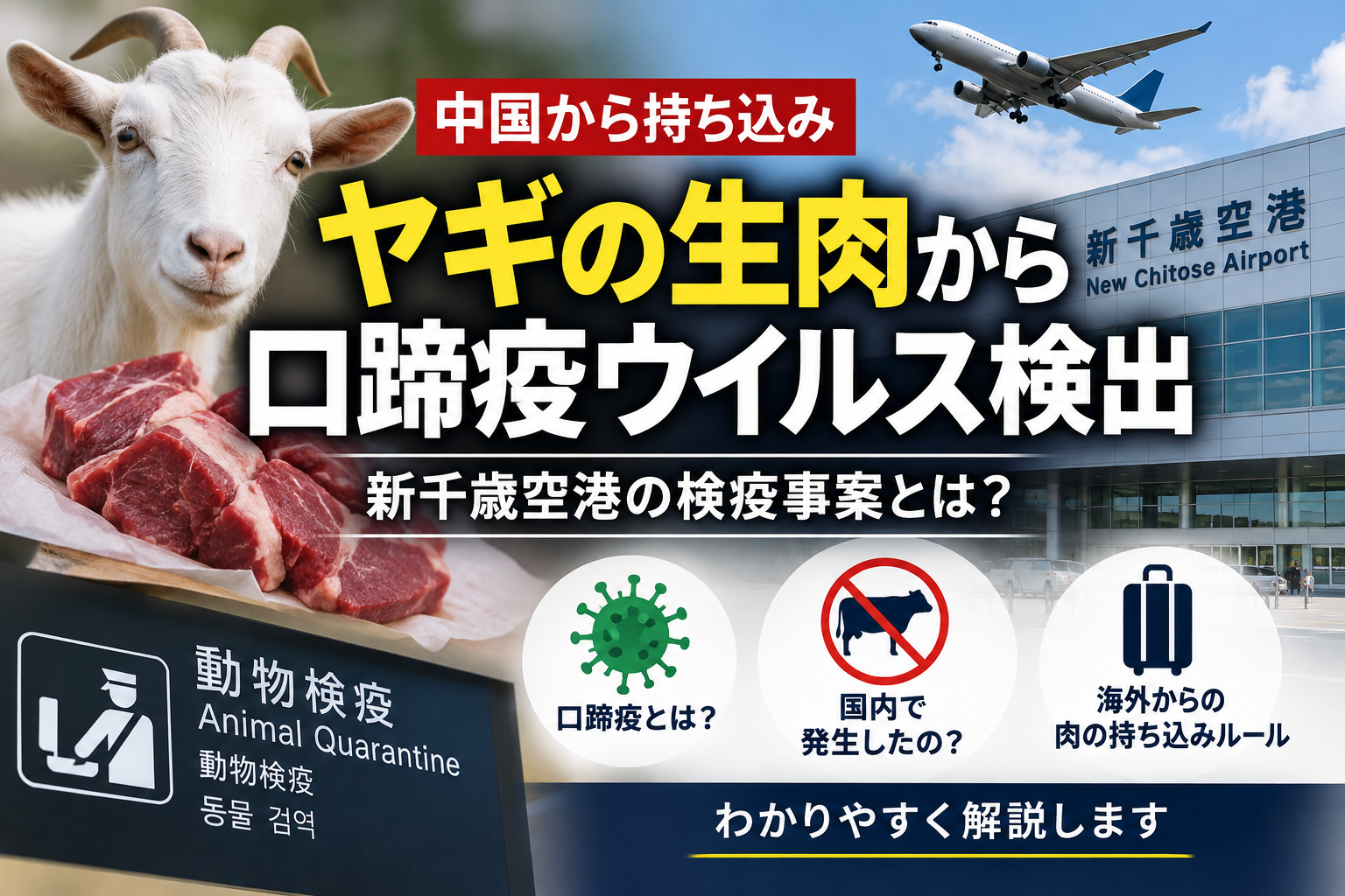 「ヤギの生肉」とは?新千歳空港で口蹄疫ウイルス検出、国内への影響や持ち込みルールを解説 C780e973 9f04 4ef6 Baa6 7c61919d5201